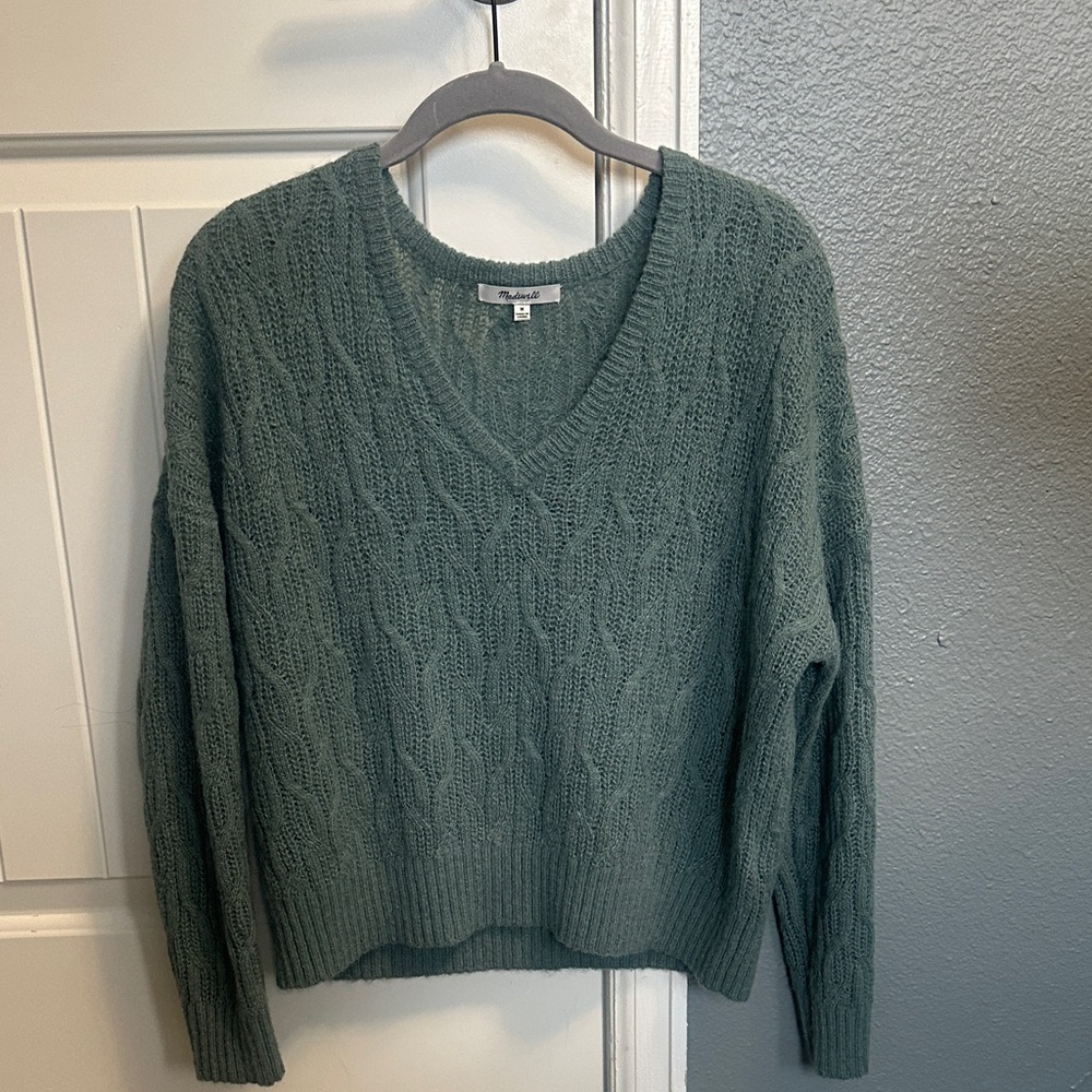 Madewell V-Neck Cable Knit Sweater - Teal
